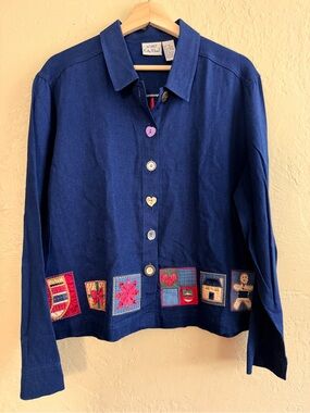 Koret Navy Blue Patchwork Button-Front Jean Jacket
